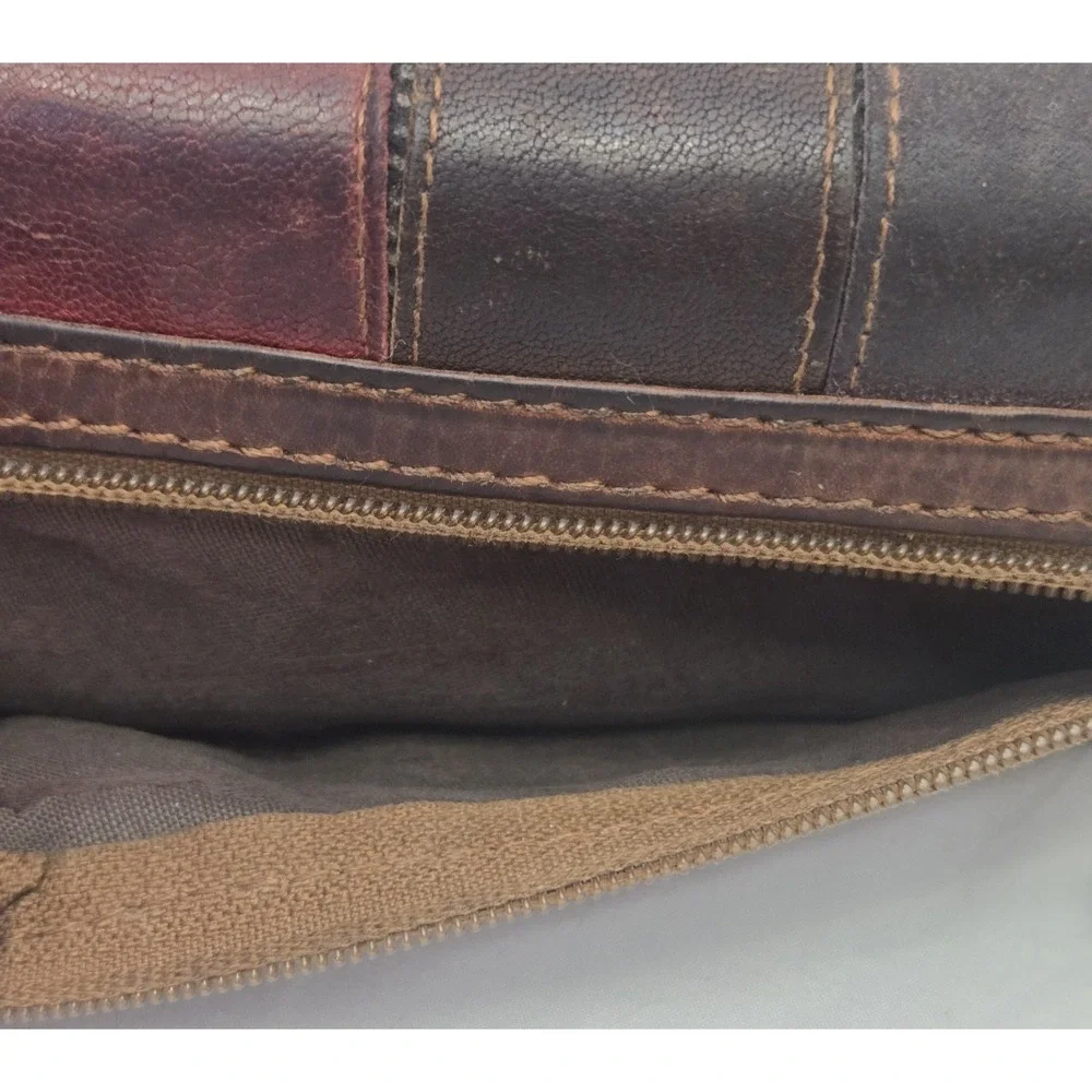 Vintage Fossil Leather Patchwork Trifold Wallet Emory Clutch Boho Y2K 1954